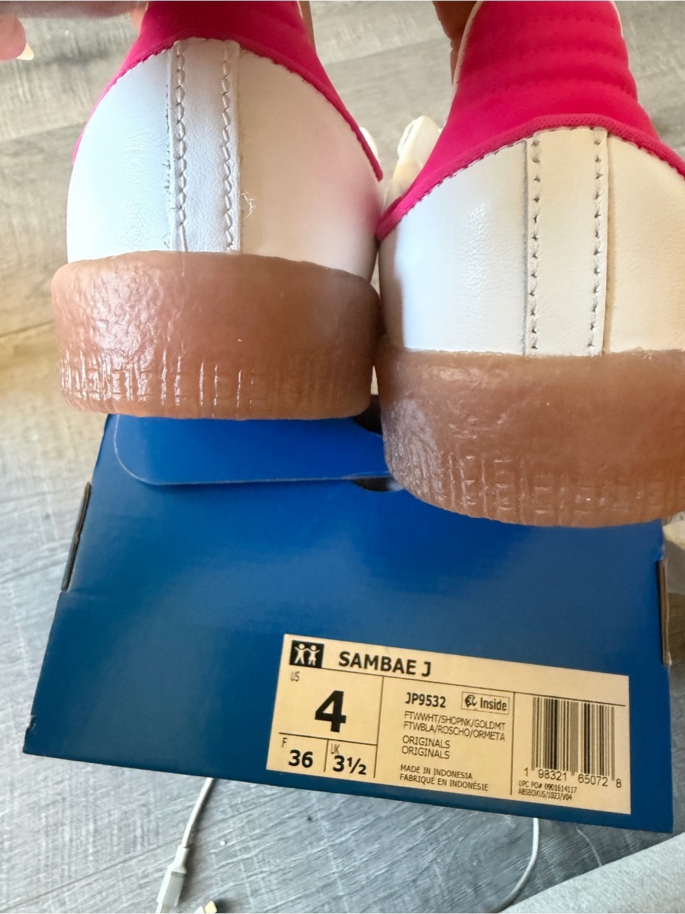 adidas Kids Sambae J White and Pink Trainers